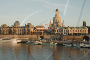 The river Elbe, Bruehl's Terrace, Dresden University of Visual Arts and the Church of Our Lady, Dresden, Germany