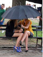 Actor ED WESTWICK with pink bow tie and a Dom Perignon bottle filming 'Gossip Girl' in New York
