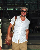 Brad Pitt Sports The Goatee at LAX