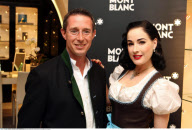 Burlesque beauty DITA VAN TEESE dons a traditional Dirndl at the MontBlanc store in Salzburg