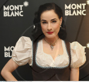Burlesque beauty DITA VAN TEESE dons a traditional Dirndl at the MontBlanc store in Salzburg