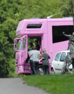 KATIE PRICE DRIVING HER NEW PINK LORRY