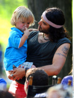 Actor RUSSELL BRAND films hilarious scenes for his new movie 'Get Him to the Greek' in New York