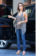 Actress EVA LONGORIA PARKER on her way to a meeting at the SLS Hotel wearing a Valentino Petale Tote