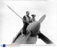 SPITFIRE AIRCRAFT AND RAF  SERGEANT  PILOT  AND  HIS PET DOG IDURING WORLD WAR II 1942 BRITAIN