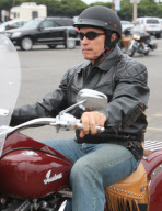 Arnold Schwarzenegger and his biker buddies meet at Starbucks