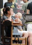 JILL HALFPENNY AND BABY OUT IN LONDON