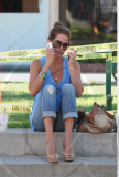 Actress BROOKE BURKE spending quality time with her kids at a park in Malibu