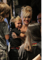 Singer GWEN STEFANI with ZUMA and KINGSTON spotted at GAVIN ROSSDALE's concert at The Grove