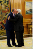 KING JUAN CARLOS OF SPAIN receives Palestinian President MAHMOUD ABBAS at the Zarzuela Palace in Madrid