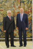 KING JUAN CARLOS OF SPAIN receives Palestinian President MAHMOUD ABBAS at the Zarzuela Palace in Madrid