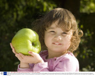 Toddler discovers gigantic 2lb bramley apple, Bournemouth, Britain - 01 Sep 2009