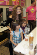 LA TOYA JACKSON with claw fingernails mixing milkshakes at 'Millions of Milkshakes'