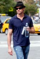 Hugh Jackman stays hydrated in NYC