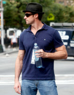 Hugh Jackman stays hydrated in NYC