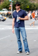 Hugh Jackman stays hydrated in NYC