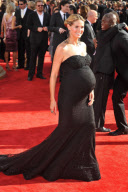 Red Carpet: A very pregnant HEIDI KLUM in a black strapless Marchesa gown at the 2009 Primetime Emmy Awards 