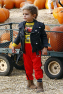 KINGSTON ROSSDALE with cool biker jacket seen at the 'Mr. Bones Pumpkin Patch'