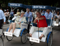 PRINCESS MARY OF DENMARK driving in a rickshaw during his state visit in Hanoi