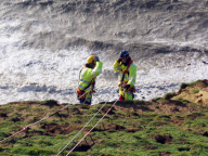 Dog survives 130ft cliff fall, Bridport, Dorset, Britain - Nov 2009