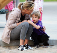 Actress SHARON STONE fondling cute son LAIRD at Coldwater Canyon Park