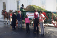 Michelle Obama and daughters greet Christmas tree, The White House, Washington DC, America - 27 Nov 2009