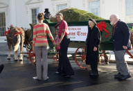 Michelle Obama and daughters greet Christmas tree, The White House, Washington DC, America - 27 Nov 2009