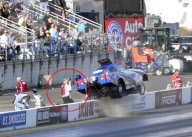 Photographer Andy Willsheer almost hit by a drag race car, Pomana Raceway, California, America - 14 Nov 2009