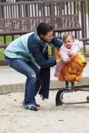 Actress JENNIFER GARNER carries pink teddy bear lookalike SERAPHINA to a local playground