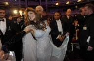 LA TOYA JACKSON sparkled in a white cape dress at the SemperOpernball in Dresden