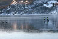 Deer rescue from frozen lake, Sirdal Lake, Norway - Jan 2010