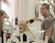 Struggling actress MISCHA BARTON making weird faces while getting her hair done at Byron & Tracey salon