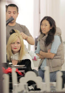 Struggling actress MISCHA BARTON making weird faces while getting her hair done at Byron & Tracey salon