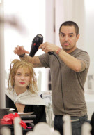 Struggling actress MISCHA BARTON making weird faces while getting her hair done at Byron & Tracey salon