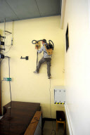 'Human spiderman' Jem Stansfield scales 30ft wall using suction from two vacuum cleaners, Brighton, Britain - 14 Feb 2010