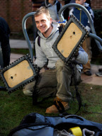 'Human spiderman' Jem Stansfield scales 30ft wall using suction from two vacuum cleaners, Brighton, Britain - 14 Feb 2010