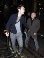 Jude Law, Sienna Miller and Jude's parents leaving the Apollo theatre after seeing the stage play 'Jerusalem', London, Britain  - 23 Feb 2010
