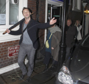 Jude Law, Sienna Miller and Jude's parents leaving the Apollo theatre after seeing the stage play 'Jerusalem', London, Britain  - 23 Feb 2010