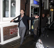 Jude Law, Sienna Miller and Jude's parents leaving the Apollo theatre after seeing the stage play 'Jerusalem', London, Britain  - 23 Feb 2010