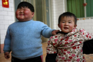 Obese two-year-old weighs as much as adult woman, Taocun town, Shanxi province, China - 02 Mar 2010