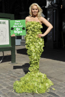 PETA model wears a full-length gown made of lettuce leaves urging Borough Market shoppers to switch to a green diet. London, Britain - 16 Mar 2010
