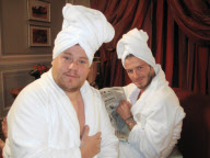James Corden (playing Gavin and Stacy character Smithy) and David Beckham in Sport Relief sketch, Milan, Italy - Mar 2010