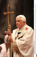 VATICAN: Pope Benedict XVI holds the pastoral staff as he celebrates a mass in St. Peter's Basilica