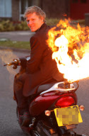 Flame-throwing scooter, Stamford, Lincolnshire, Britain - 23 Mar 2010