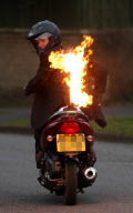 Flame-throwing scooter, Stamford, Lincolnshire, Britain - 23 Mar 2010