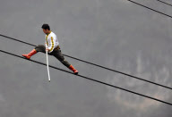 Tightrope walker lost his footing