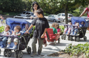 Octomom at the park with kids and a camera crew