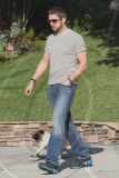*EXCLUSIVE* Gerard Butler takes a walk with his pug puppy