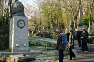 Bust of Karl Marx at his grave in Highgate Cemetery, London - 03 Jan 2010