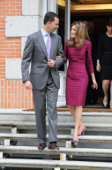 PRINCESS LETIZIA looked pretty in berry colors as she attended official audiences at the Zarzuela Palace
